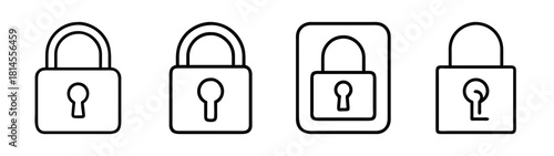 Secure padlock line icons representing digital safety and privacy.