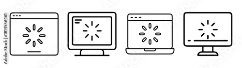 Loading indicator icons on screens, browsers, and laptops concept