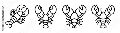 Outline illustrations of various lobsters and crawfish set vector