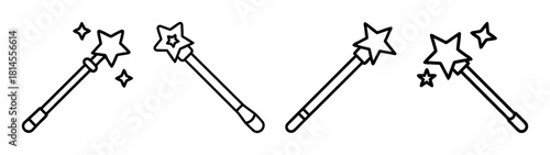Magic wand icon set. star shaped fairy stick vector outline illustration