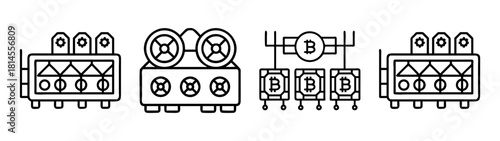 Electronic connectors, tape recorder, blockchain digital icons set