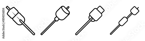 Marshmallows on sticks simple line art icons set illustration