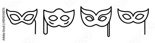 Minimalist outline icons of carnival masquerade masks set vector.