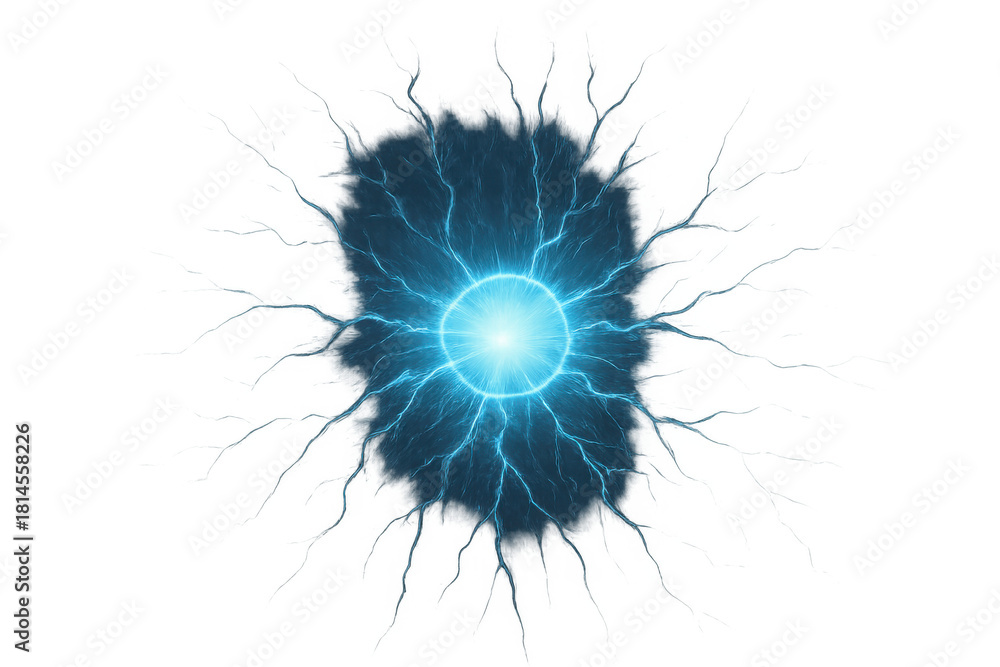Naklejka premium Blue energy orb generating electricity and lightning, futuristic power source concept with transparent background