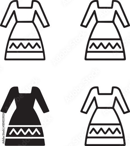 Isolated Traditional Folk Dress, Traditional Folk Dress icon, Traditional Folk Dress cultural clothing, heritage costume, black vector fashion symbol, ethnic outfit design for buyers