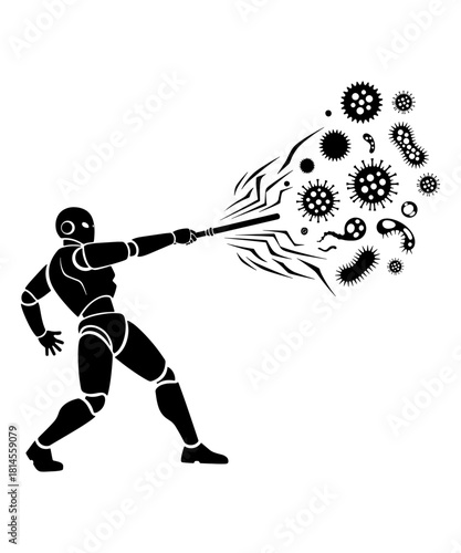AI Robot Destroying Virus Antivirus Security Vector Glyph