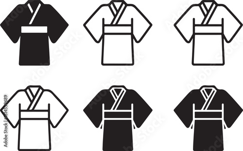 Isolated Kimono Japan, Kimono Japan icon, Japanese Kimono clothing, traditional attire, cultural dress, black vector fashion symbol, heritage costume design for buyers