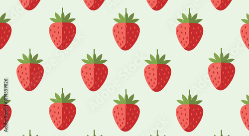 Simple and sweet seamless pattern of fresh red strawberries with green leaves on a light green background vector illustration.