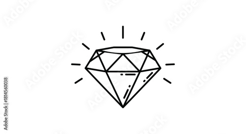Simple sparkling diamond icon in a clean line art style representing luxury and quality isolated on a plain white background.