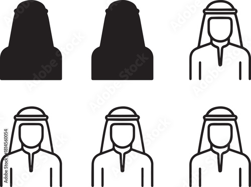 Isolated Thobe Middle East, Thobe Middle East icon, Middle East Thobe clothing, traditional attire, cultural dress, black vector fashion symbol, modest costume design for buyers