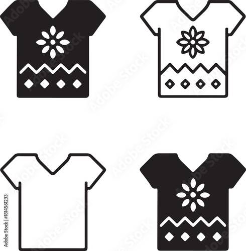 Isolated Huipil Mexico, traditional Mexican clothing icon, cultural attire, heritage dress, black vector fashion symbol, handcrafted costume design for buyers premium design