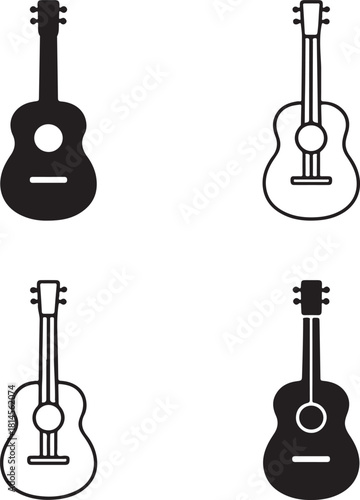 Isolated Acoustic Guitar, Acoustic Guitar icon, Acoustic Guitar musical instrument, realistic guitar, black vector guitar symbol, string instrument design for buyers