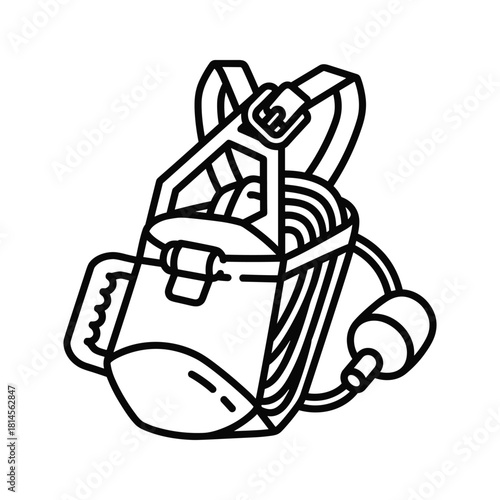 Outline icon of a selfcontained breathing apparatus or scuba tank backpack for emergency rescue or diving, isolated on