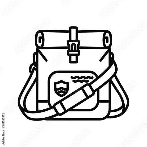 Outline icon of a messenger bag or satchel with a shoulder strap, isolated on