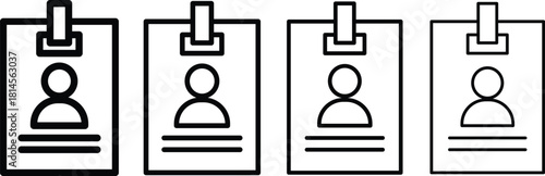 Isolated black ID card holder icons, representing onboarding support and approval. staff badge icon sign vector security access, visitor pass, editable vector illustration,.
