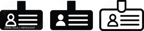 Isolated black ID card holder icons, representing onboarding support and approval. staff badge icon sign vector security access, visitor pass, editable vector illustration,.
