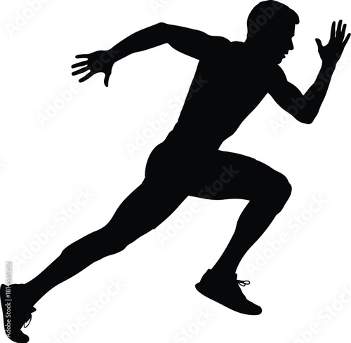 Silhouette of a male athlete sprinting at full speed, captured in a dynamic running pose