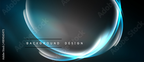 Abstract neon lines create flowing shapes. Dark background contrasts bright blue, white glows. Modern design element for digital projects.