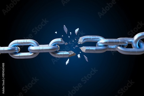 Breaking Free: A visual metaphor of a broken chain, symbolizing freedom, overcoming obstacles, and strength. Emphasizing resilience and the power of breaking limitations.