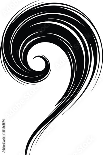 Abstract black brush stroke forming a stylized spiral or question mark shape