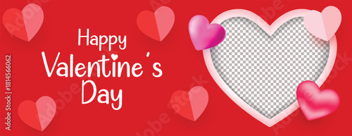 Modern Valentine’s Day horizontal banner template with romantic hearts, love elements, and website header design for social media cover and celebration party promotion vector illustration