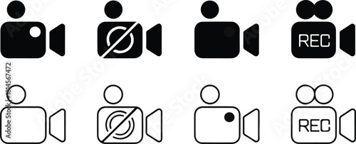 Video camera icons set with record and off states