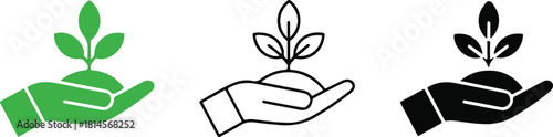 Plant in hand icon set