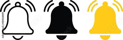 Bell icon set for notifications and alerts