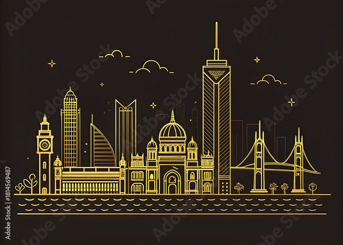 Mumbai skyline in minimalist vector golden premium design