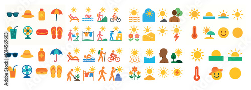 Colorful summer activity icons collection