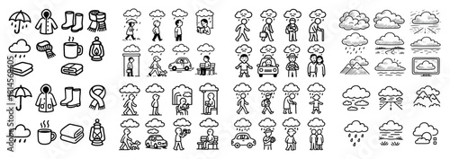 Weather icons set with people and nature elements