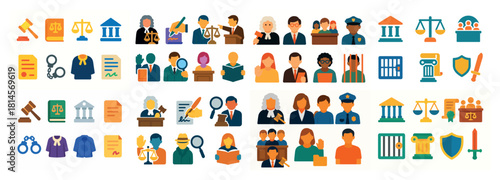 Colorful legal and justice icons collection