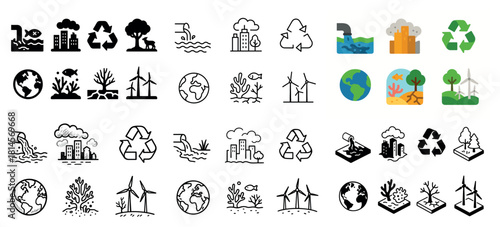 Environmental icons collection for sustainability