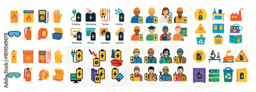 Safety and battery icons for industrial use