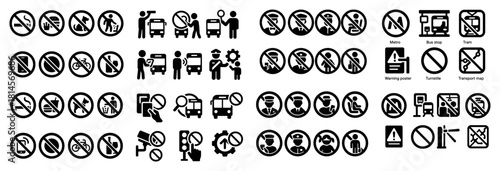 Public transport prohibited activities icons collection