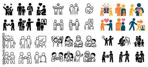 Diverse stick figures illustrating social interactions