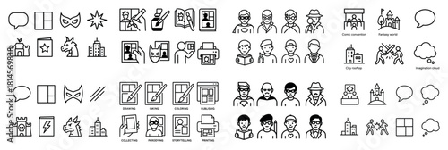 Comic creation icons and fantasy world elements