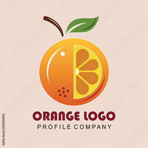 Half Slice Orange Fruit Abstract Logo with Leaf