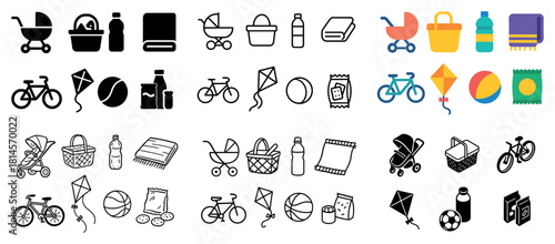 Colorful baby essentials and playtime icons