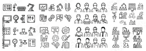 Industrial engineering and automation icons set