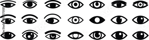 Collection of TwentyOne Eye Icon Illustrations with Different Styles and Designs on White Background