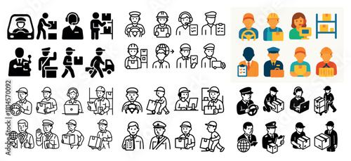 Diverse occupation icons with workers