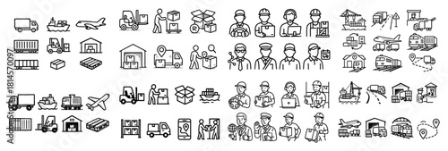 Transportation and delivery icons set collection