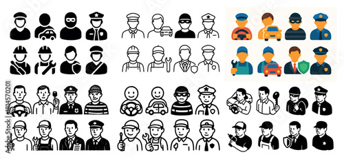 Police officer icons collection in various styles