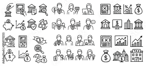 Black and white business finance icons set