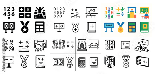 Mathematical symbols and educational icons set