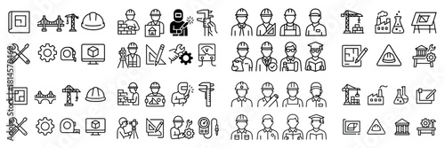 Construction icons and tools collection overview