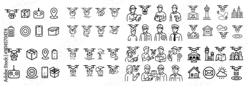 Drone icons collection: delivery, navigation, people