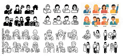 Diverse occupations and professions icon set