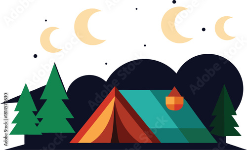Camping under the moonlight a peaceful nighttime scene in nature